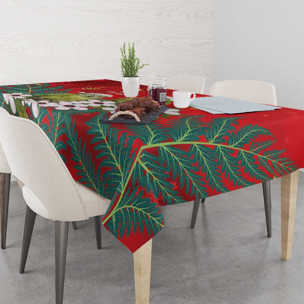 New Zealand Kakapo Christmas Tablecloth Owl Parrot Santa Sliver Fern Manuka - Red LT14 - Polynesian Pride