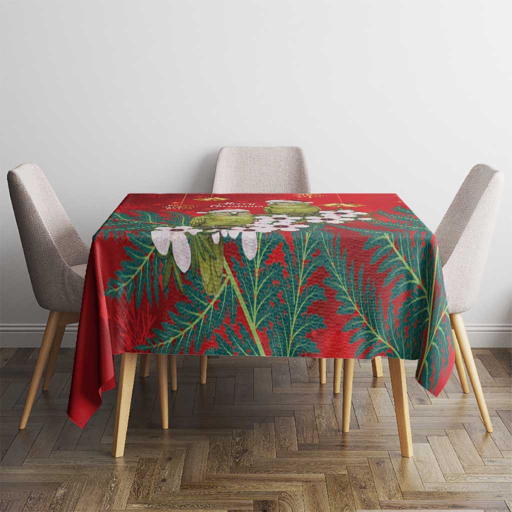 New Zealand Kakapo Christmas Tablecloth Owl Parrot Santa Sliver Fern Manuka - Red LT14 - Polynesian Pride