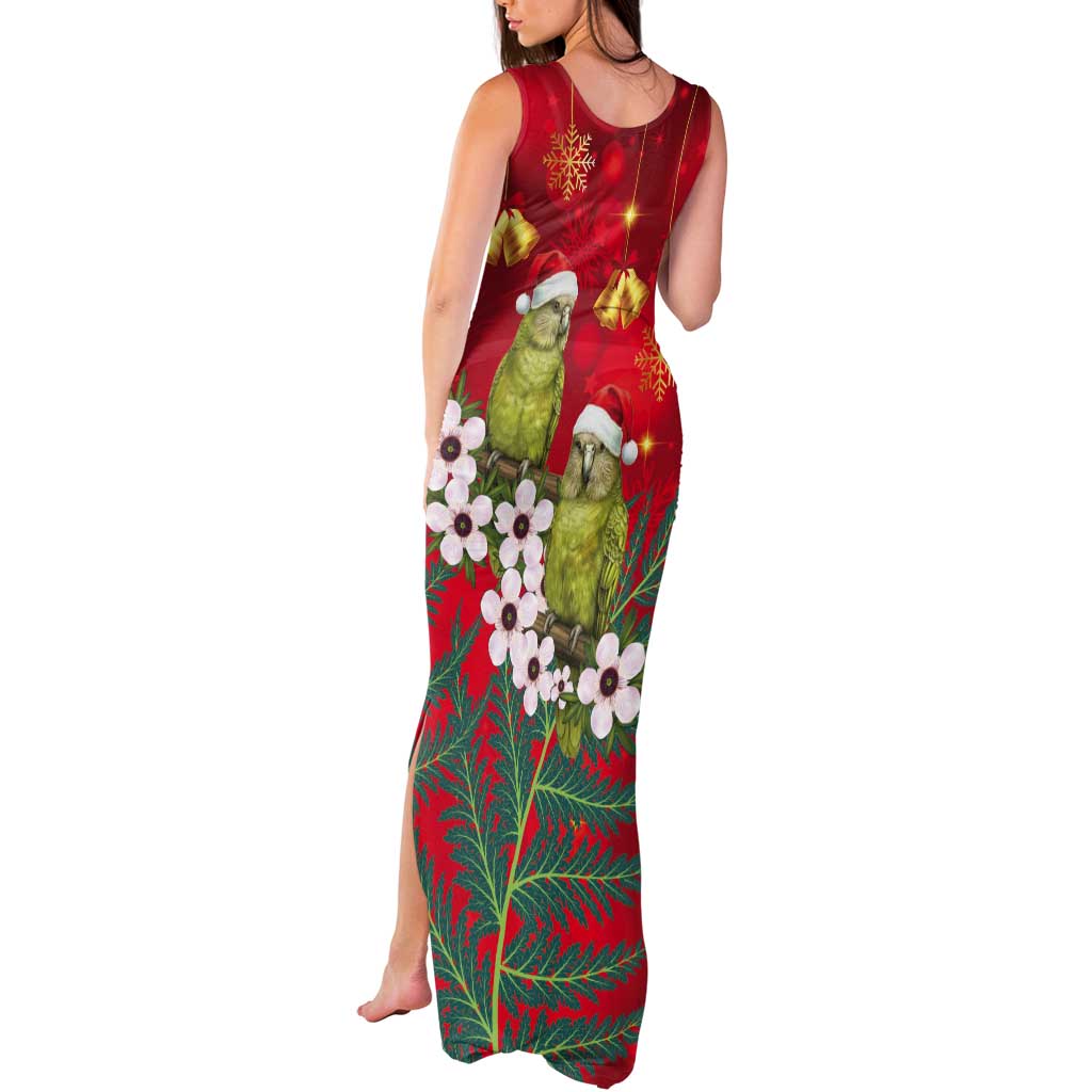 New Zealand Kakapo Christmas Tank Maxi Dress Owl Parrot Santa Sliver Fern Manuka - Red LT14 - Polynesian Pride