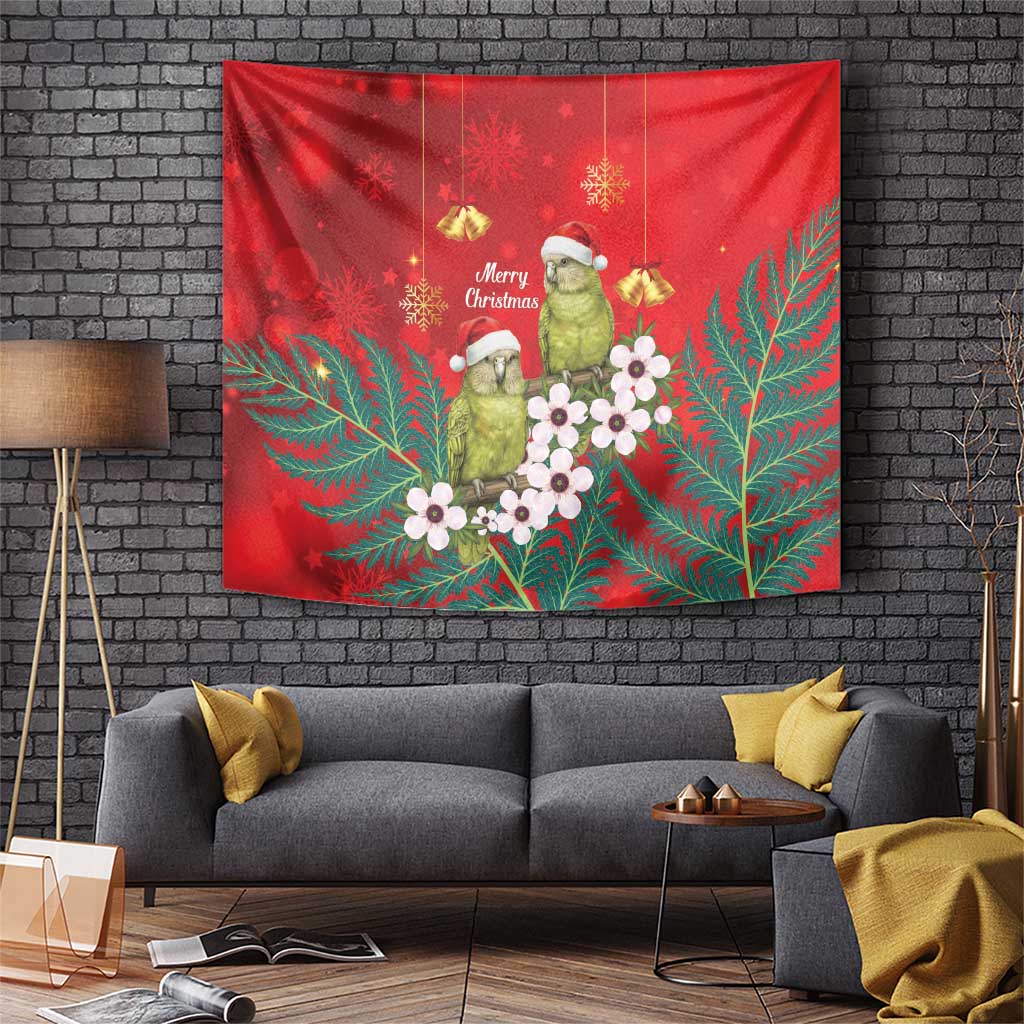 New Zealand Kakapo Christmas Tapestry Owl Parrot Santa Sliver Fern Manuka - Red LT14 Red - Polynesian Pride