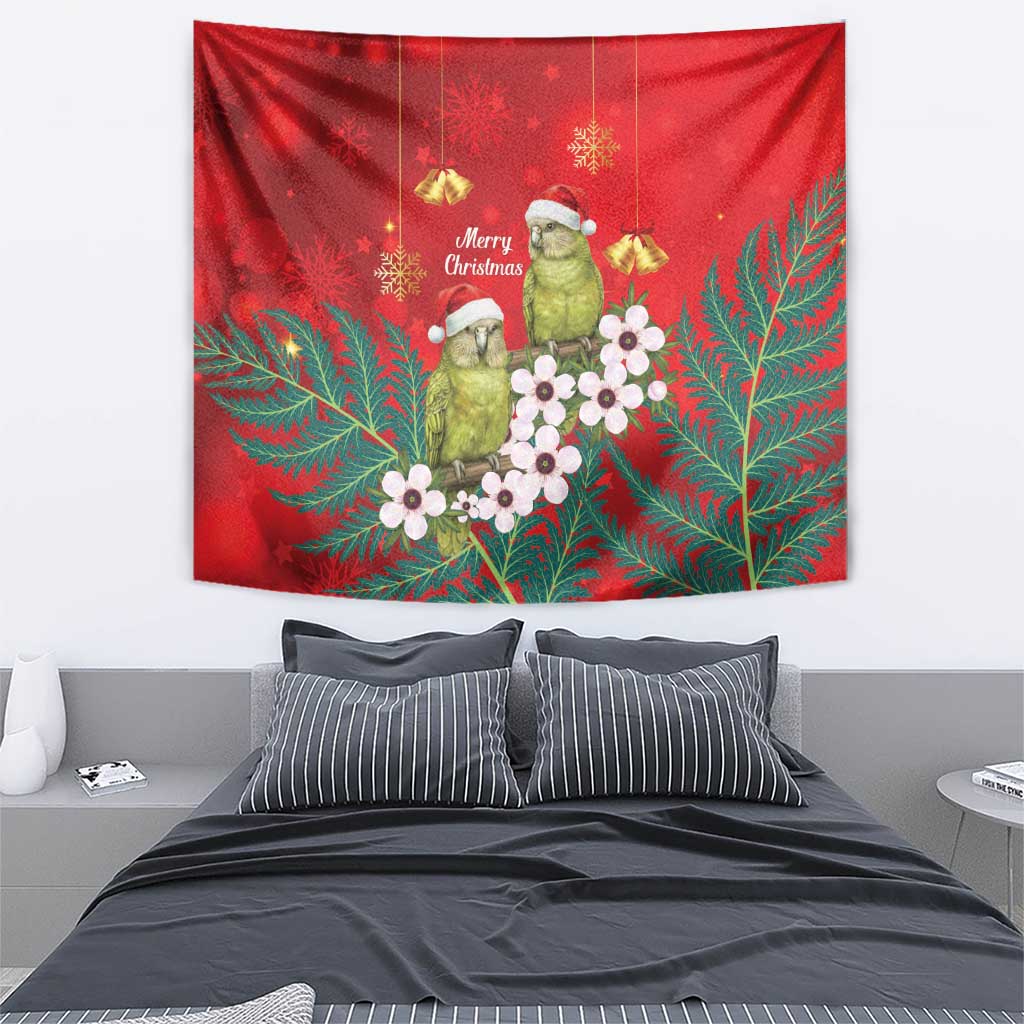 New Zealand Kakapo Christmas Tapestry Owl Parrot Santa Sliver Fern Manuka - Red LT14 - Polynesian Pride