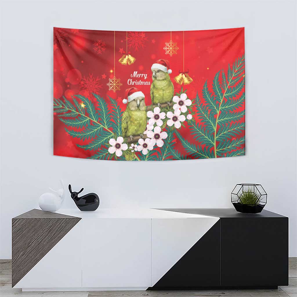 New Zealand Kakapo Christmas Tapestry Owl Parrot Santa Sliver Fern Manuka - Red LT14 - Polynesian Pride