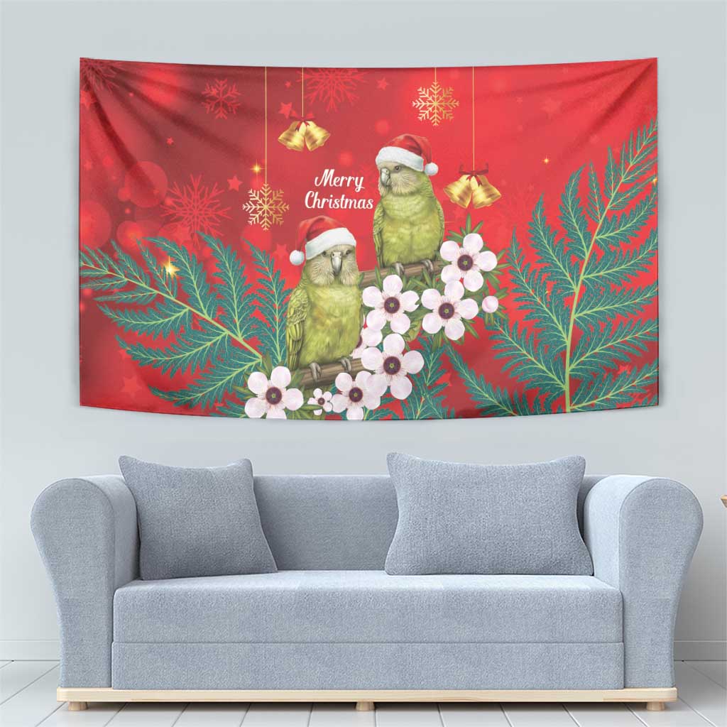 New Zealand Kakapo Christmas Tapestry Owl Parrot Santa Sliver Fern Manuka - Red LT14 - Polynesian Pride