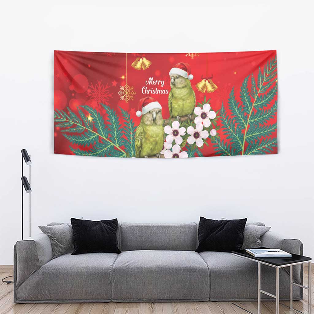 New Zealand Kakapo Christmas Tapestry Owl Parrot Santa Sliver Fern Manuka - Red LT14 - Polynesian Pride