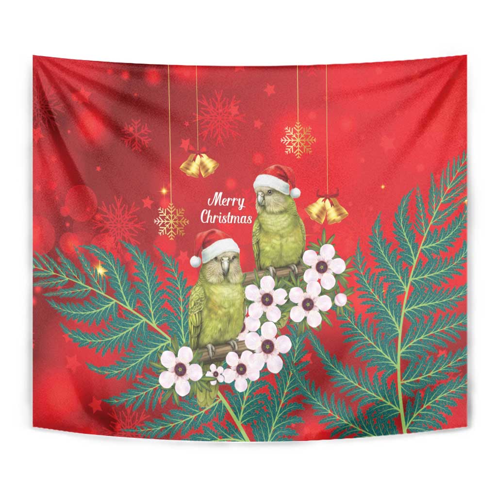 New Zealand Kakapo Christmas Tapestry Owl Parrot Santa Sliver Fern Manuka - Red LT14 - Polynesian Pride