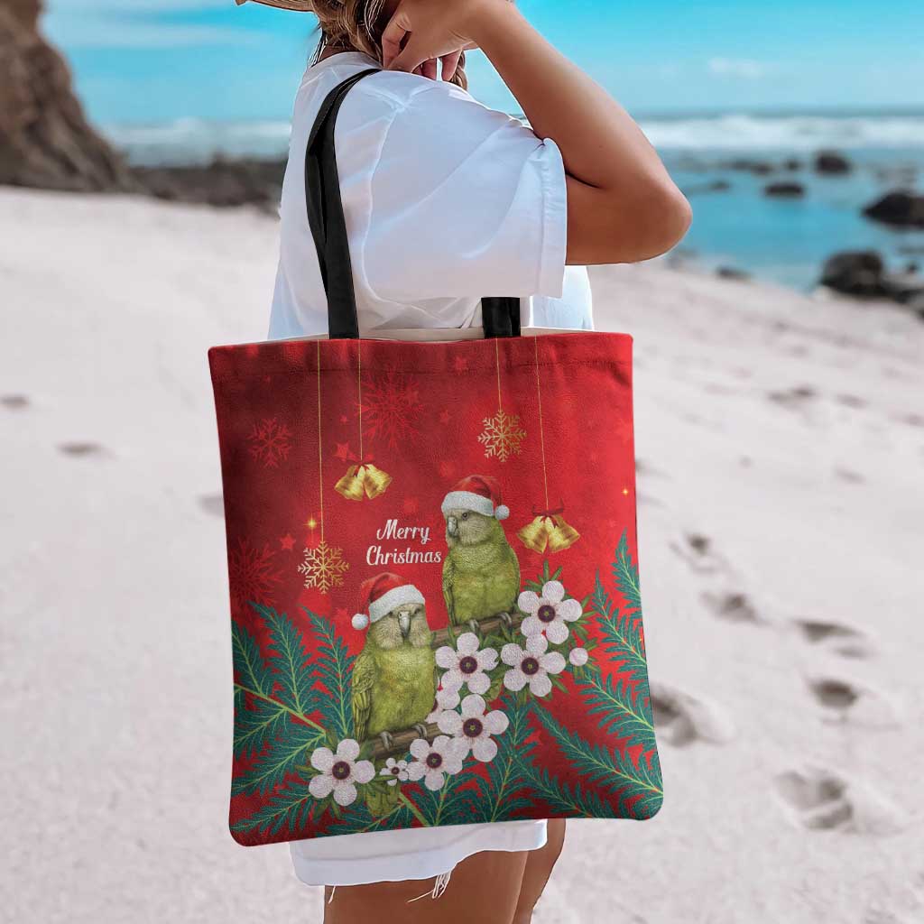 New Zealand Kakapo Christmas Tote Bag Owl Parrot Santa Sliver Fern Manuka - Red LT14 - Polynesian Pride