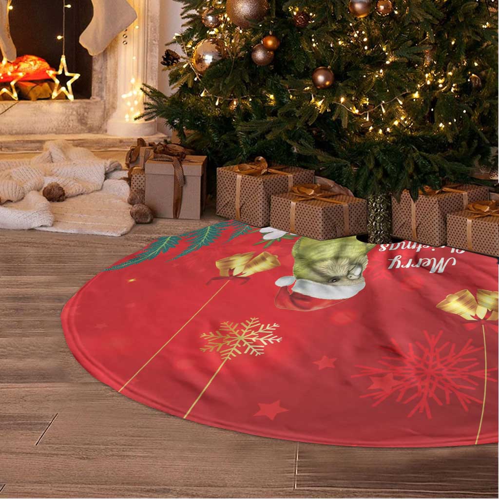 New Zealand Kakapo Christmas Tree Skirt Owl Parrot Santa Sliver Fern Manuka - Red LT14 - Polynesian Pride
