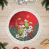 New Zealand Kakapo Christmas Tree Skirt Owl Parrot Santa Sliver Fern Manuka - Red LT14 Fringed Red - Polynesian Pride