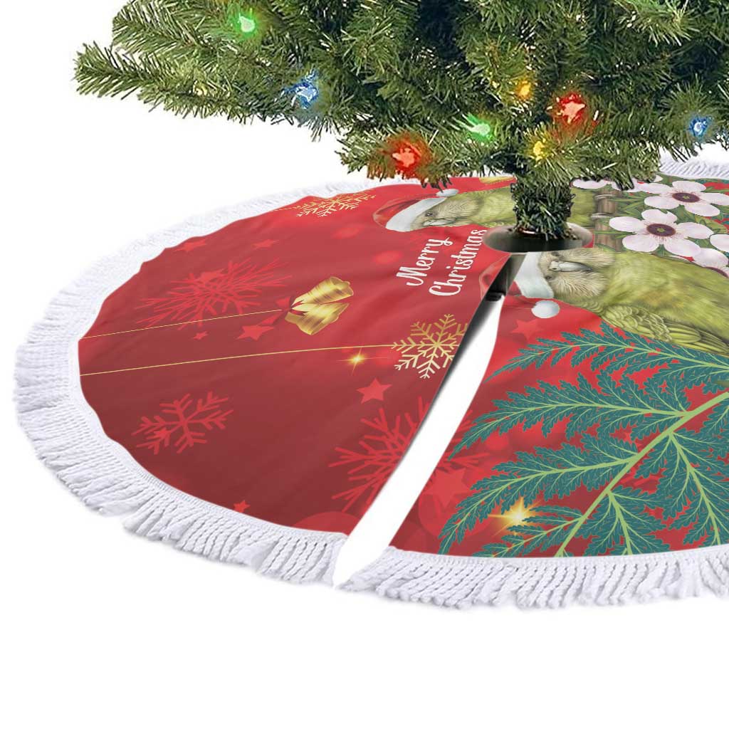 New Zealand Kakapo Christmas Tree Skirt Owl Parrot Santa Sliver Fern Manuka - Red LT14 - Polynesian Pride