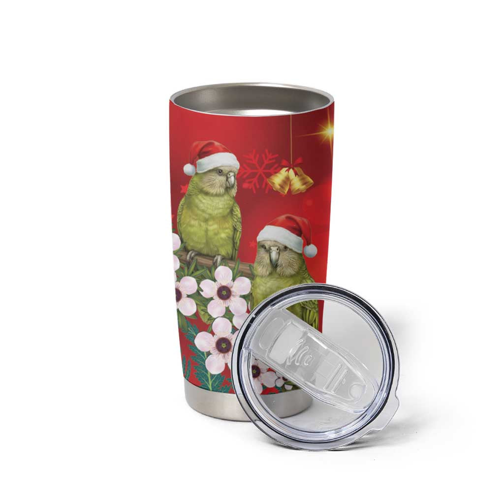 New Zealand Kakapo Christmas Tumbler Cup Owl Parrot Santa Sliver Fern Manuka - Red LT14 - Polynesian Pride