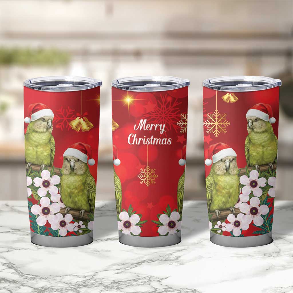 New Zealand Kakapo Christmas Tumbler Cup Owl Parrot Santa Sliver Fern Manuka - Red LT14 - Polynesian Pride