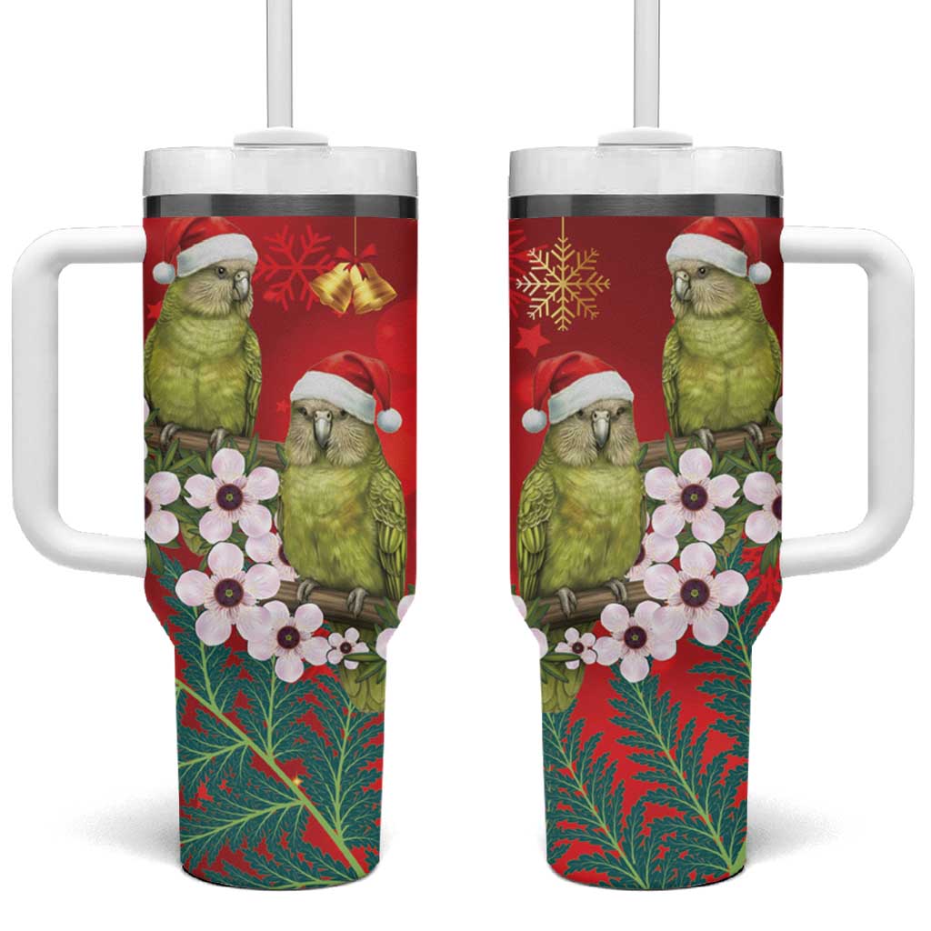 New Zealand Kakapo Christmas Tumbler With Handle Owl Parrot Santa Sliver Fern Manuka - Red LT14 One Size: 40 oz Red - Polynesian Pride