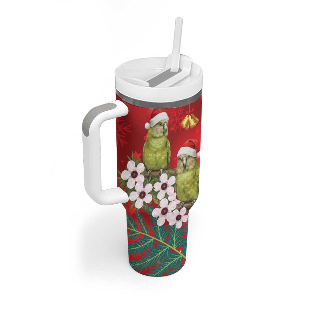 New Zealand Kakapo Christmas Tumbler With Handle Owl Parrot Santa Sliver Fern Manuka - Red LT14 - Polynesian Pride