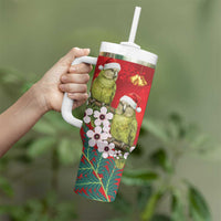 New Zealand Kakapo Christmas Tumbler With Handle Owl Parrot Santa Sliver Fern Manuka - Red LT14 - Polynesian Pride