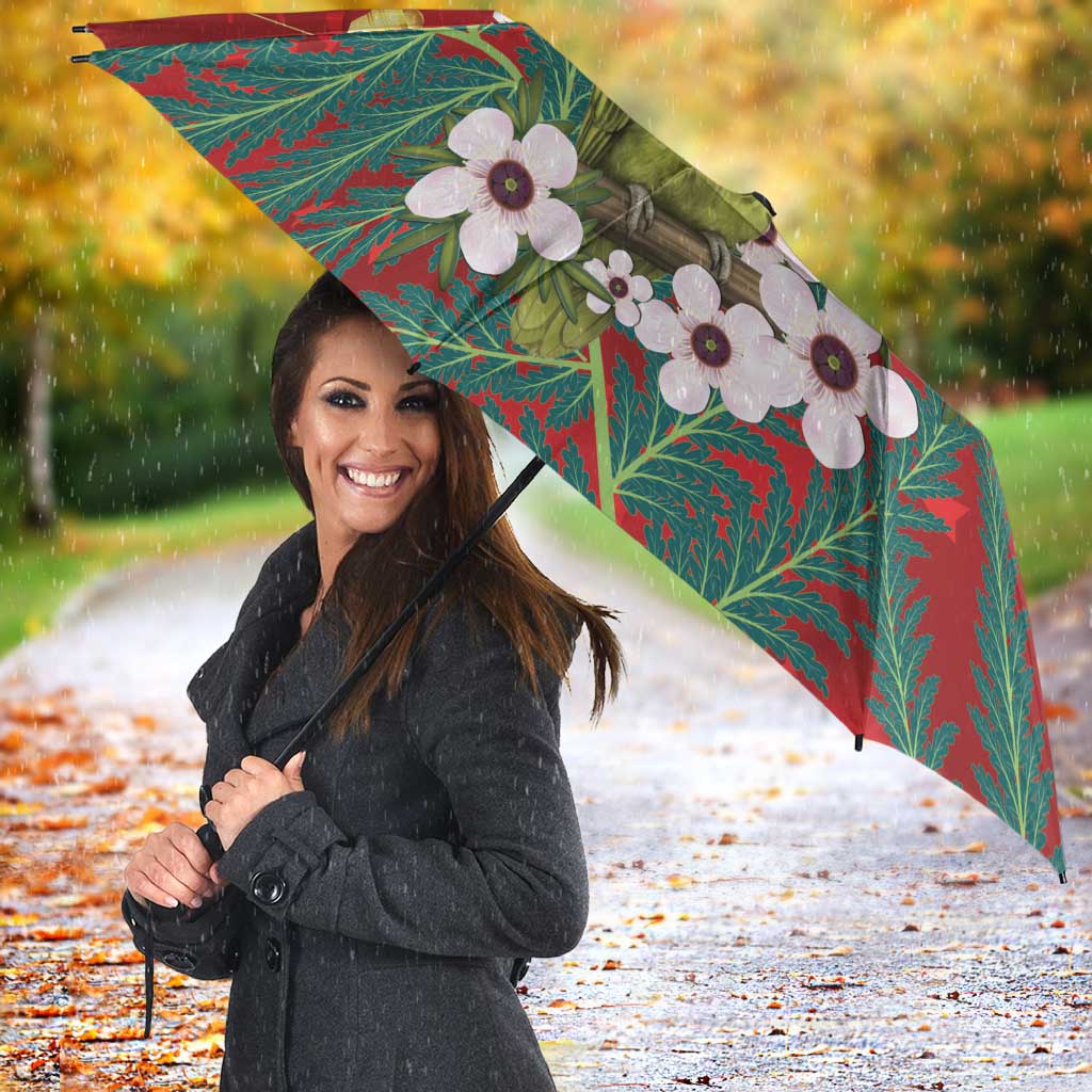 New Zealand Kakapo Christmas Umbrella Owl Parrot Santa Sliver Fern Manuka - Red LT14 - Polynesian Pride