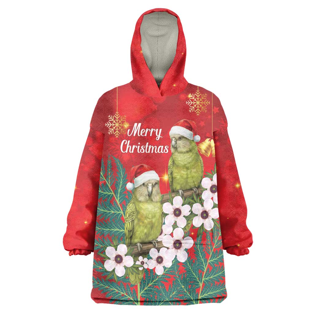 New Zealand Kakapo Christmas Wearable Blanket Hoodie Owl Parrot Santa Sliver Fern Manuka - Red LT14 One Size Red - Polynesian Pride