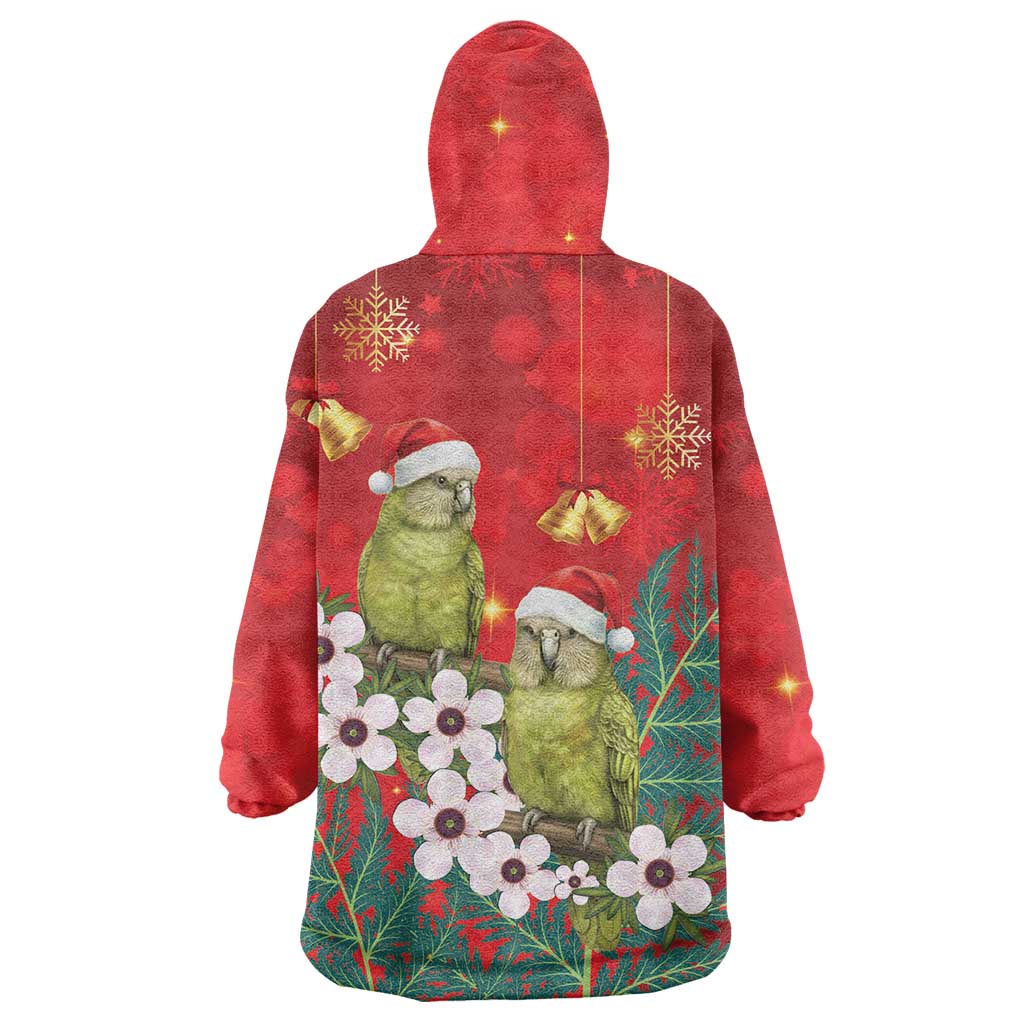 New Zealand Kakapo Christmas Wearable Blanket Hoodie Owl Parrot Santa Sliver Fern Manuka - Red LT14 - Polynesian Pride