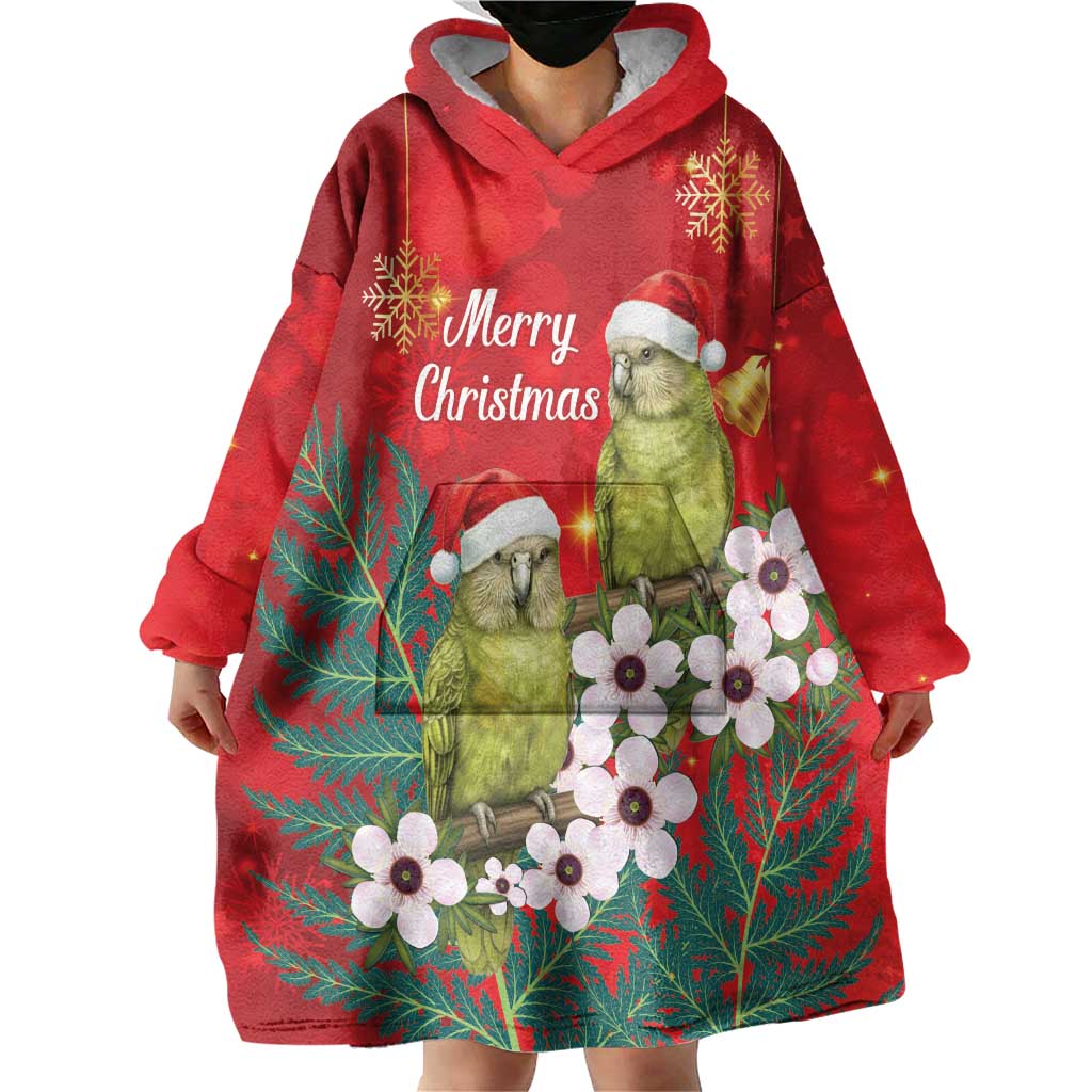 New Zealand Kakapo Christmas Wearable Blanket Hoodie Owl Parrot Santa Sliver Fern Manuka - Red LT14 - Polynesian Pride