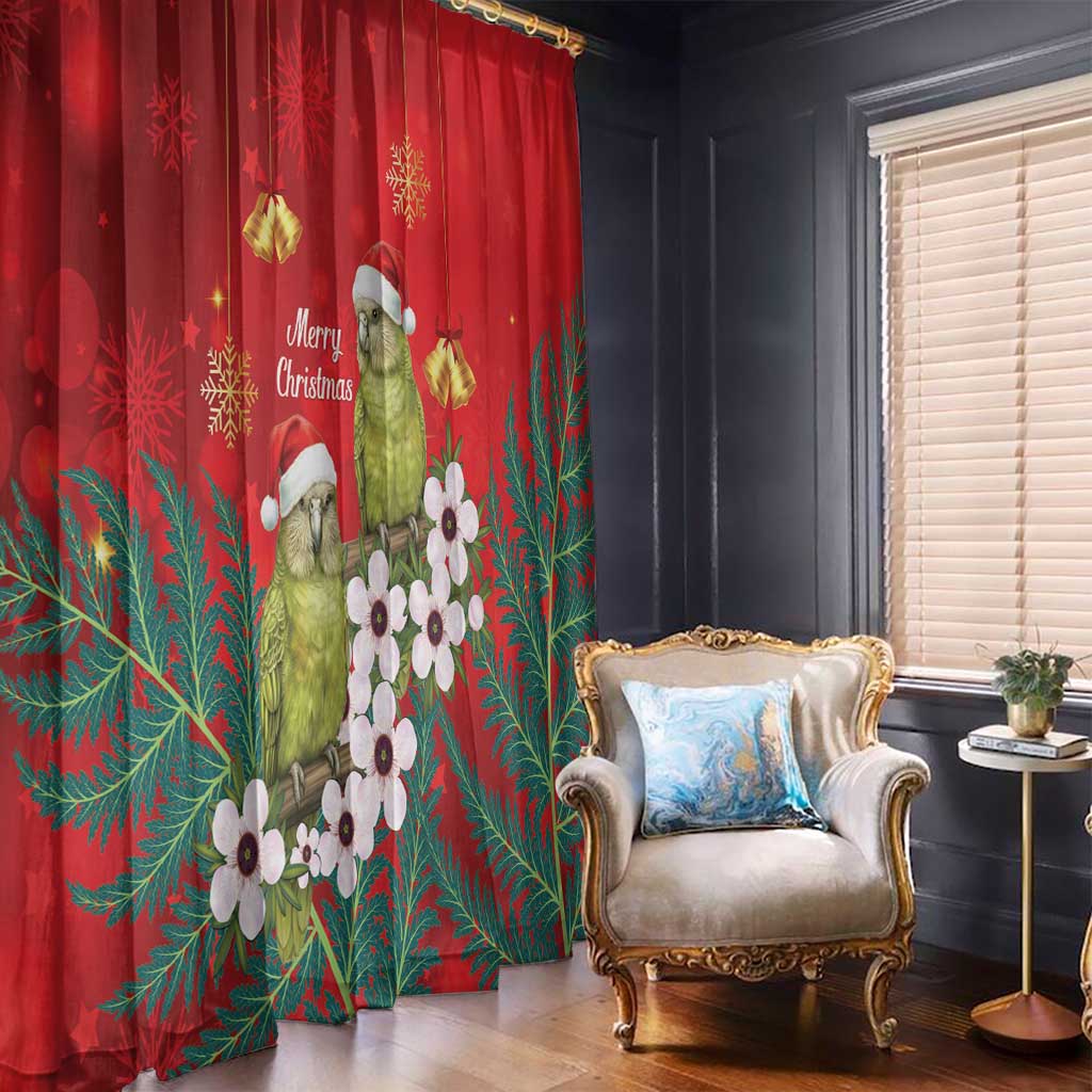 New Zealand Kakapo Christmas Window Curtain Owl Parrot Santa Sliver Fern Manuka - Red LT14 - Polynesian Pride