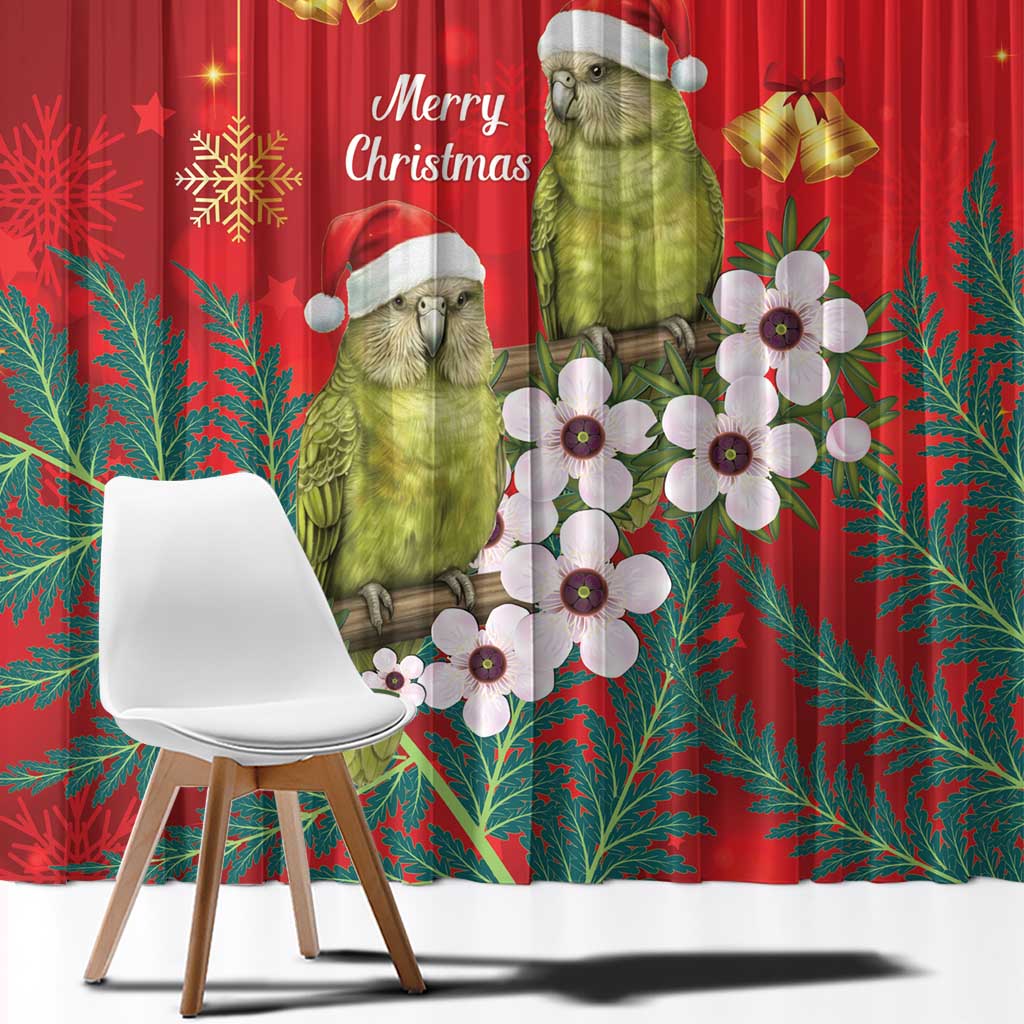New Zealand Kakapo Christmas Window Curtain Owl Parrot Santa Sliver Fern Manuka - Red LT14 - Polynesian Pride