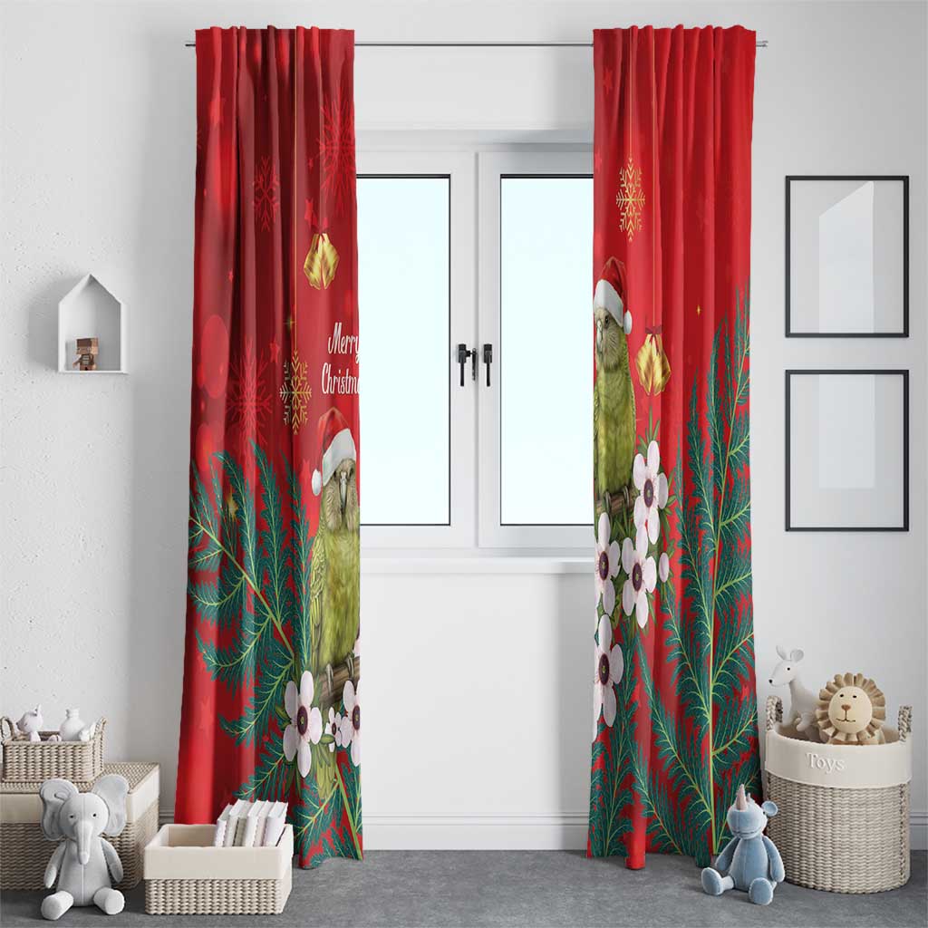 New Zealand Kakapo Christmas Window Curtain Owl Parrot Santa Sliver Fern Manuka - Red LT14 - Polynesian Pride