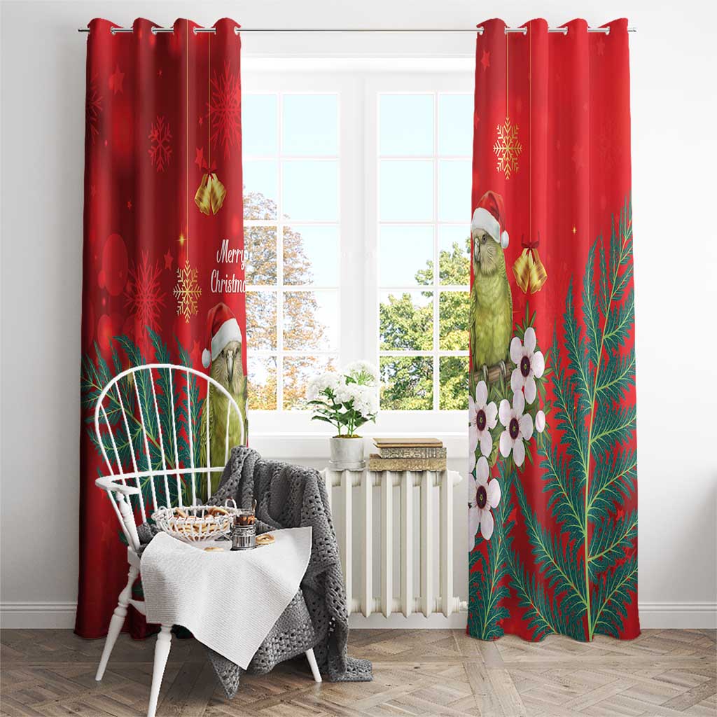 New Zealand Kakapo Christmas Window Curtain Owl Parrot Santa Sliver Fern Manuka - Red LT14 - Polynesian Pride