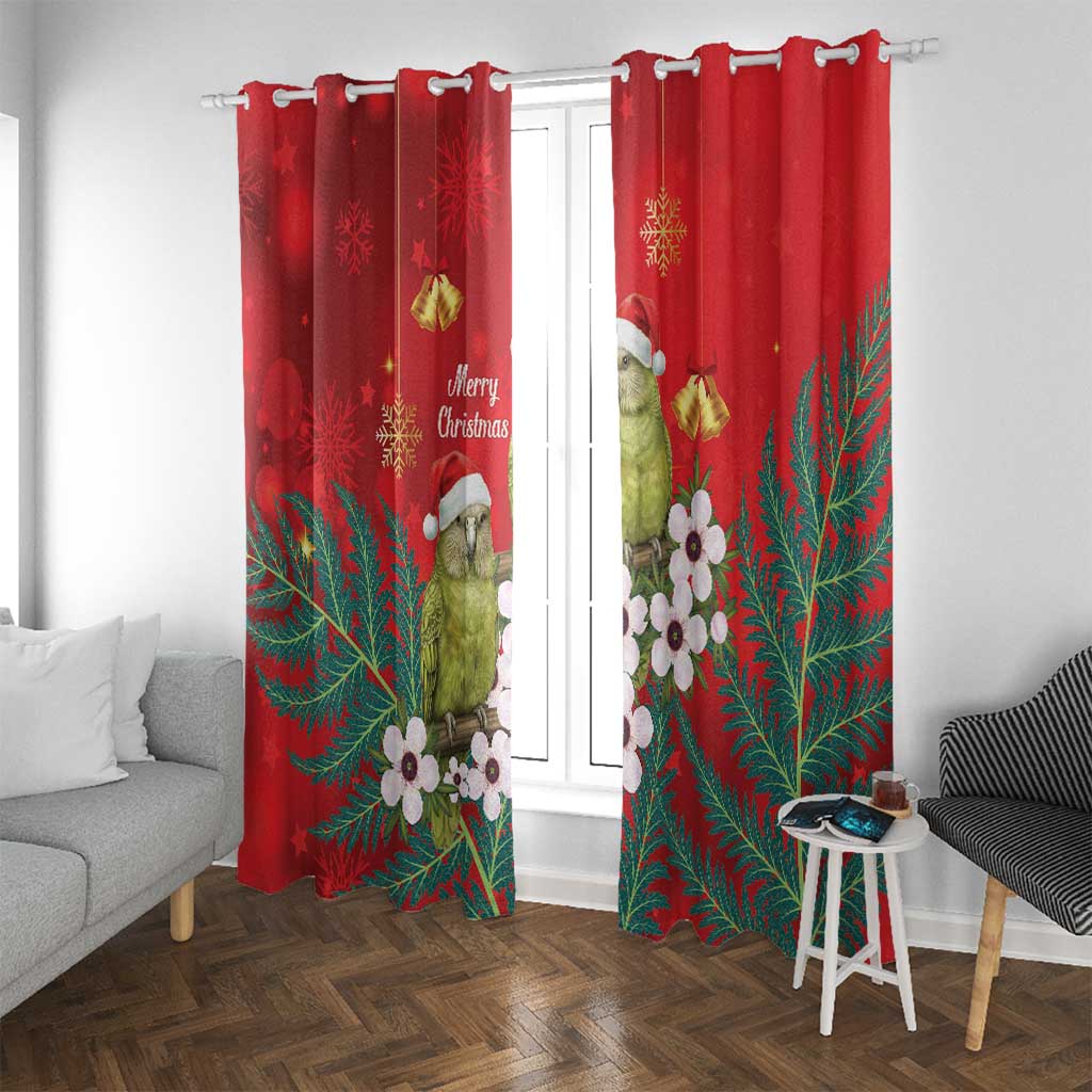 New Zealand Kakapo Christmas Window Curtain Owl Parrot Santa Sliver Fern Manuka - Red LT14 With Grommets Red - Polynesian Pride