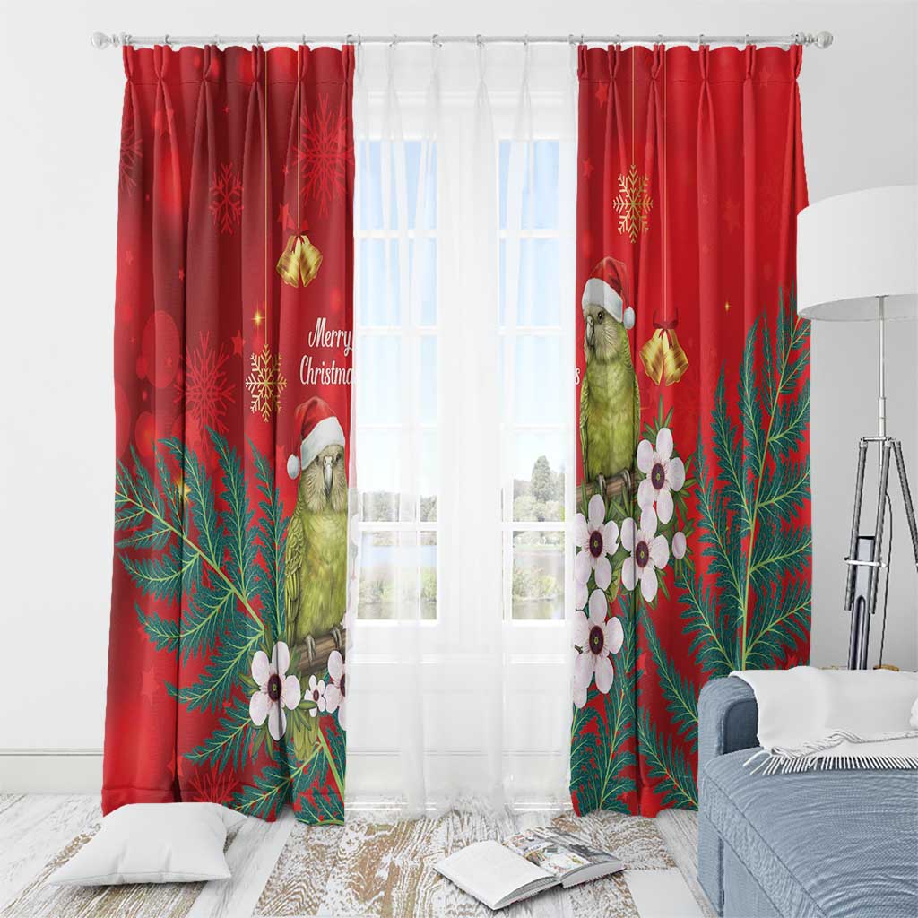 New Zealand Kakapo Christmas Window Curtain Owl Parrot Santa Sliver Fern Manuka - Red LT14 - Polynesian Pride