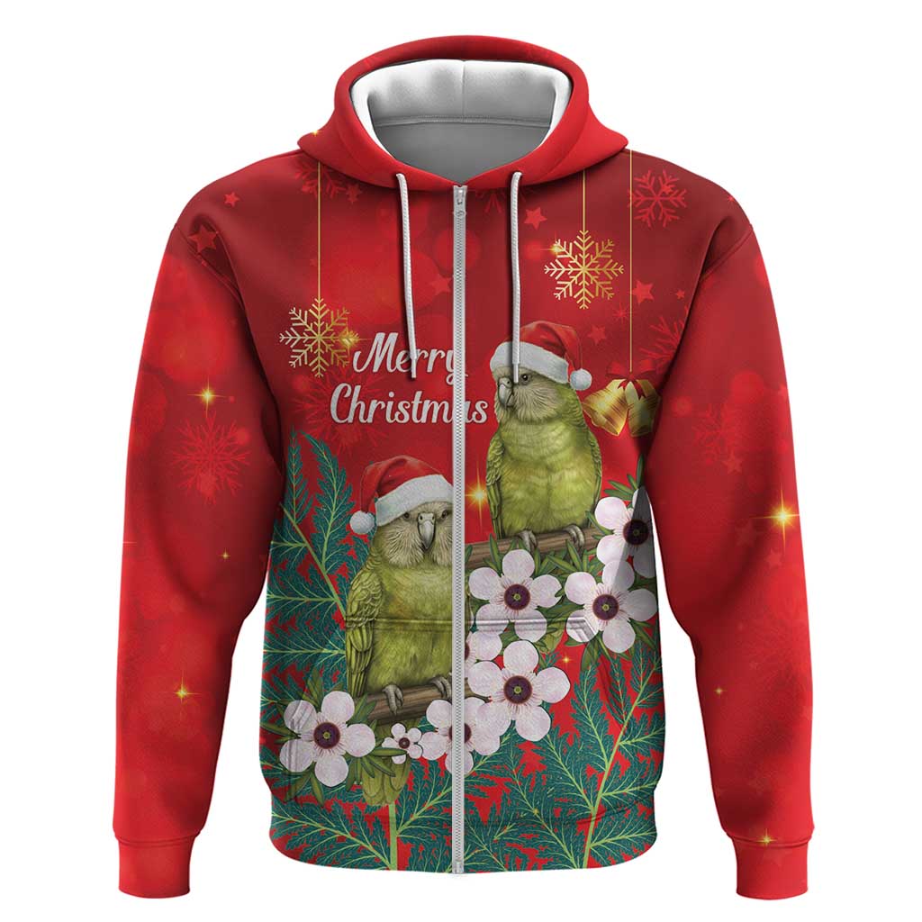 New Zealand Kakapo Christmas Zip Hoodie Owl Parrot Santa Sliver Fern Manuka - Red LT14 Zip Hoodie Red - Polynesian Pride
