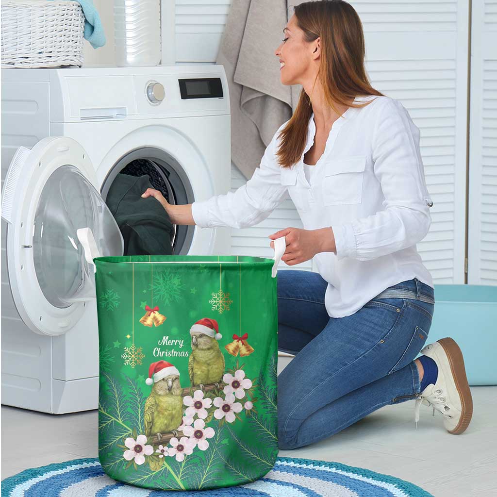 New Zealand Kakapo Christmas Laundry Basket Owl Parrot Santa Sliver Fern Manuka - Green LT14 - Polynesian Pride