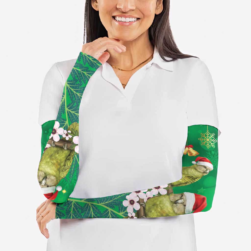 New Zealand Kakapo Christmas Arm Sleeves Owl Parrot Santa Sliver Fern Manuka - Green LT14 - Polynesian Pride