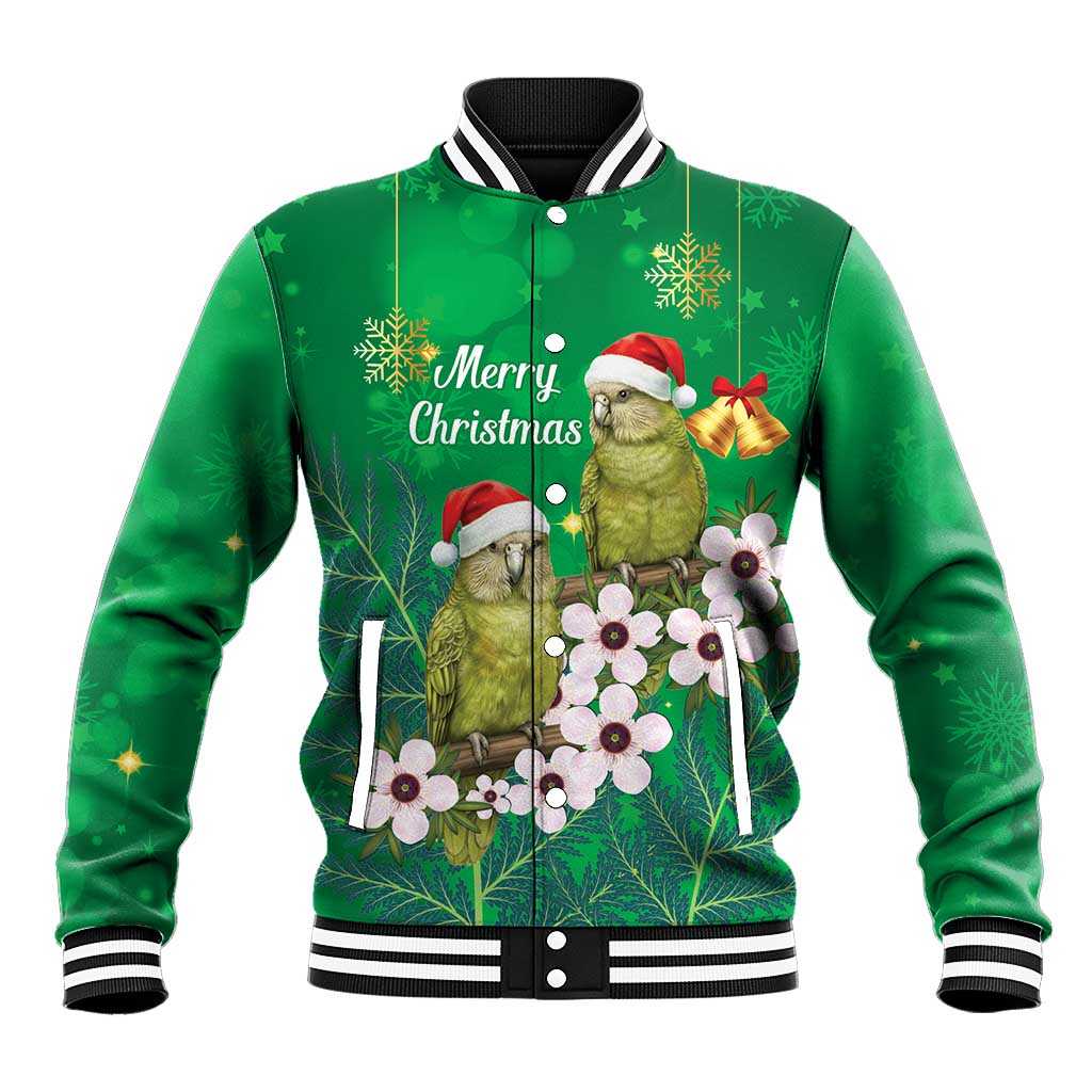 New Zealand Kakapo Christmas Baseball Jacket Owl Parrot Santa Sliver Fern Manuka - Green LT14 Unisex Green - Polynesian Pride