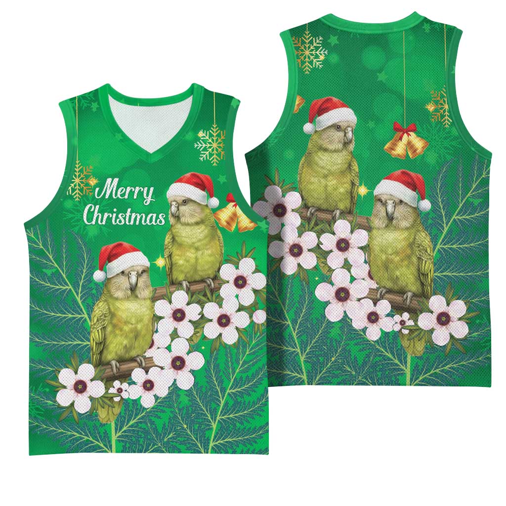 New Zealand Kakapo Christmas Basketball Jersey Owl Parrot Santa Sliver Fern Manuka - Green LT14 - Polynesian Pride