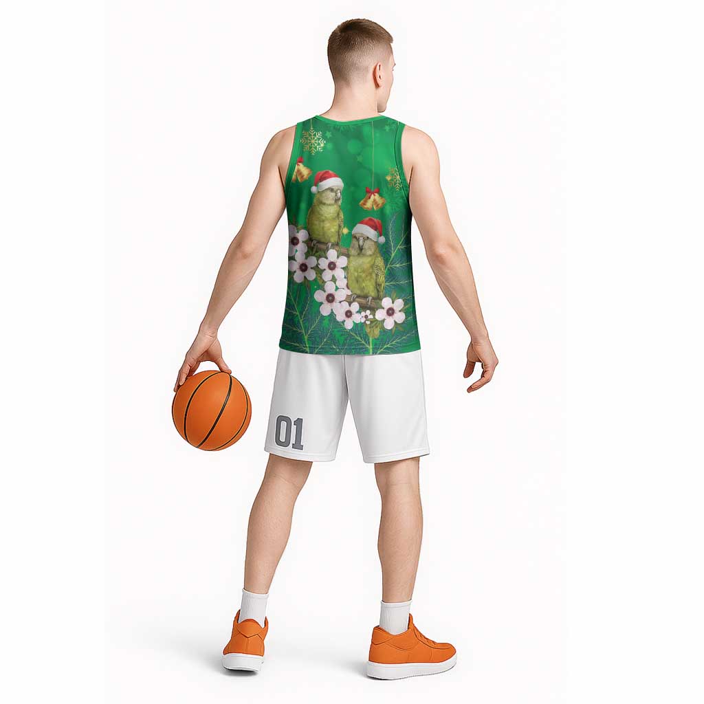 New Zealand Kakapo Christmas Basketball Jersey Owl Parrot Santa Sliver Fern Manuka - Green LT14 - Polynesian Pride