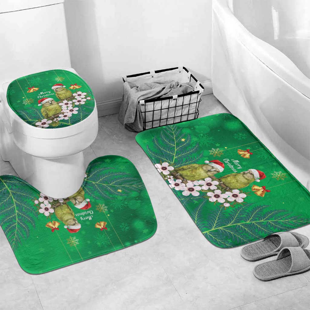 New Zealand Kakapo Christmas Bathroom Set Owl Parrot Santa Sliver Fern Manuka - Green LT14 Mat Set Only (3 pcs) One Size Green - Polynesian Pride