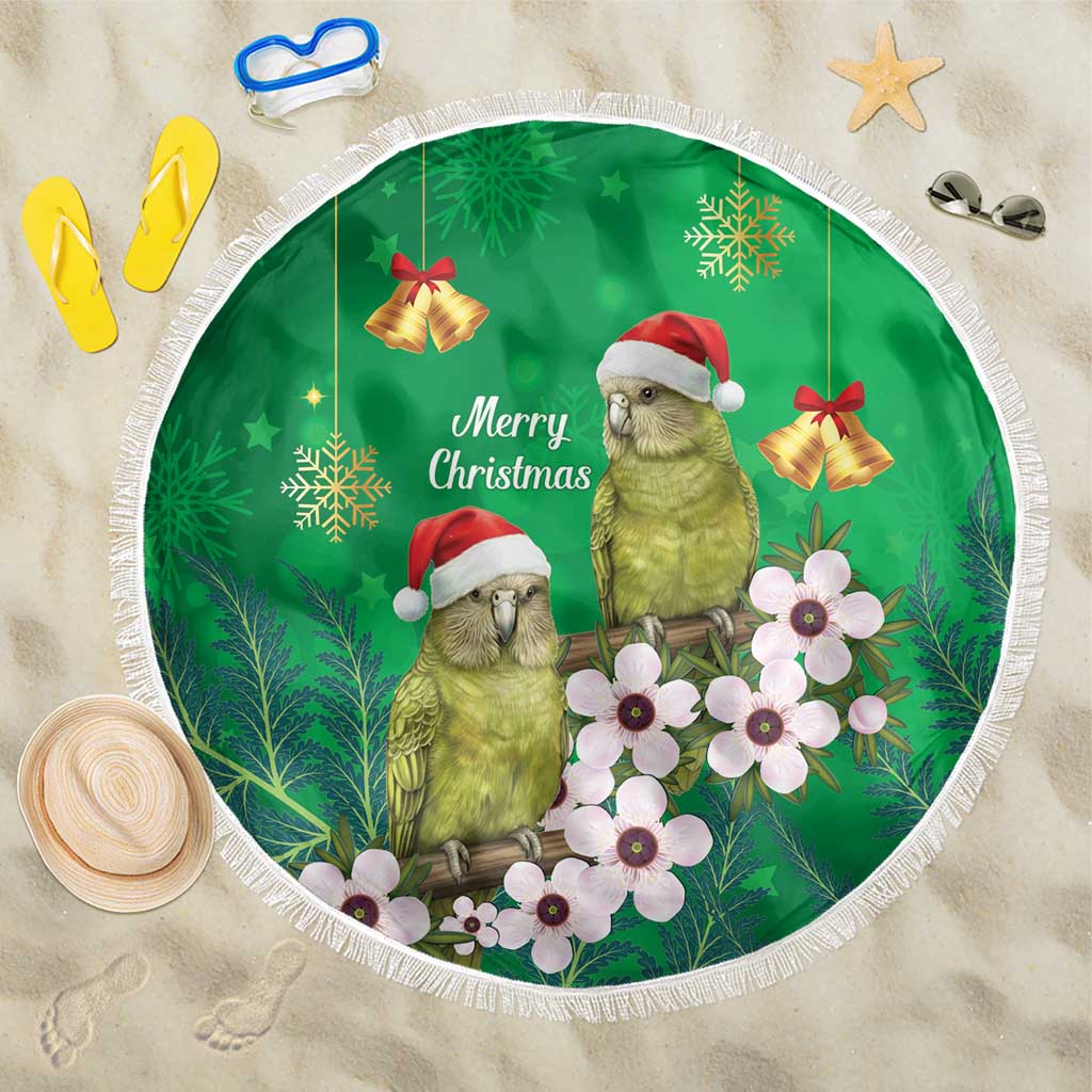 New Zealand Kakapo Christmas Beach Blanket Owl Parrot Santa Sliver Fern Manuka - Green LT14 One Size 150cm Green - Polynesian Pride
