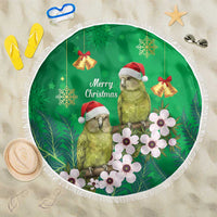 New Zealand Kakapo Christmas Beach Blanket Owl Parrot Santa Sliver Fern Manuka - Green LT14 One Size 150cm Green - Polynesian Pride