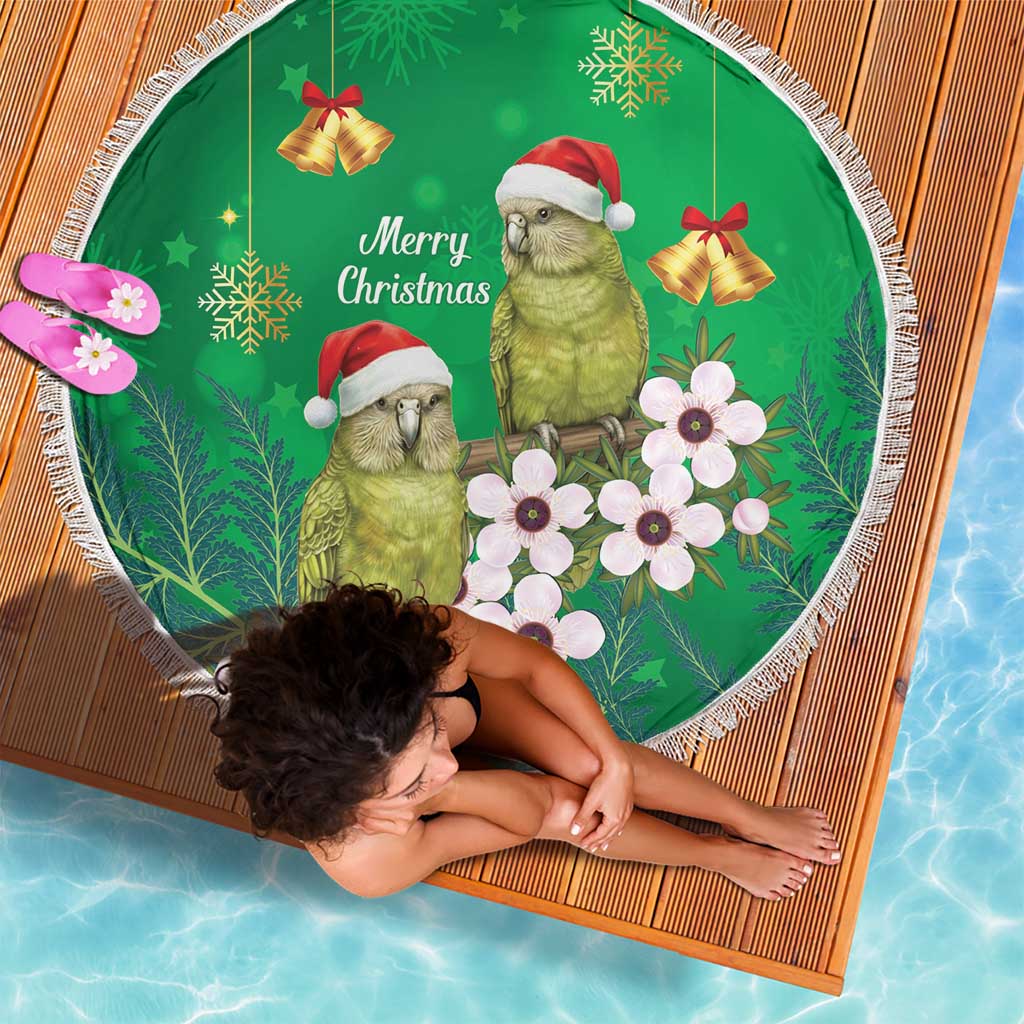 New Zealand Kakapo Christmas Beach Blanket Owl Parrot Santa Sliver Fern Manuka - Green LT14 - Polynesian Pride