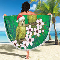 New Zealand Kakapo Christmas Beach Blanket Owl Parrot Santa Sliver Fern Manuka - Green LT14 - Polynesian Pride