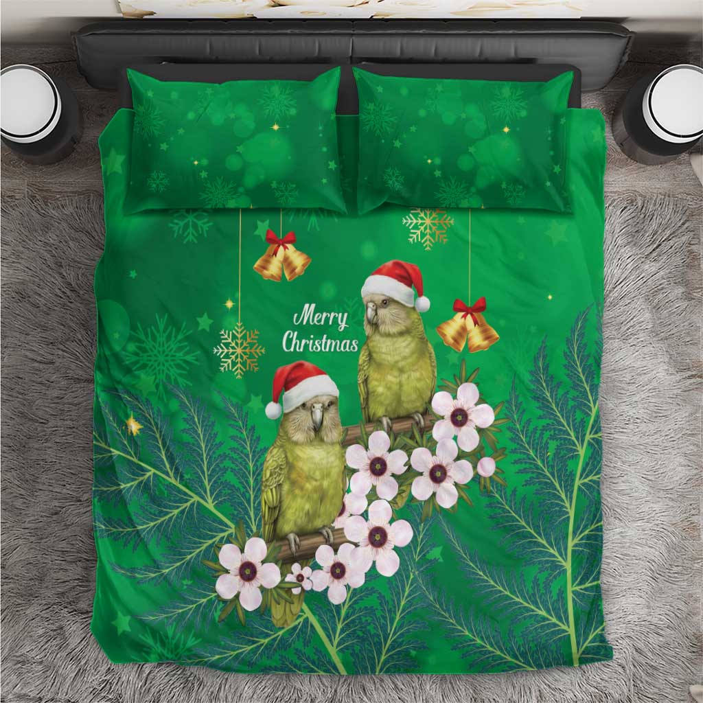 New Zealand Kakapo Christmas Bedding Set Owl Parrot Santa Sliver Fern Manuka - Green LT14 Green - Polynesian Pride
