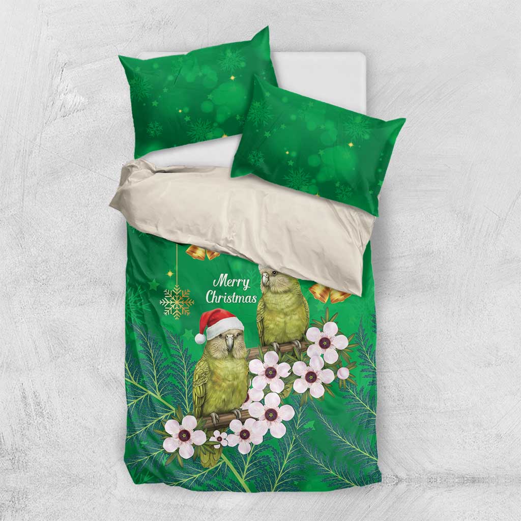 New Zealand Kakapo Christmas Bedding Set Owl Parrot Santa Sliver Fern Manuka - Green LT14 US Twin 172cm x 218cm Green - Polynesian Pride