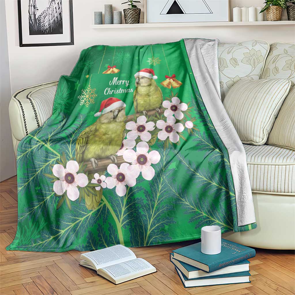 New Zealand Kakapo Christmas Blanket Owl Parrot Santa Sliver Fern Manuka - Green LT14 Green - Polynesian Pride
