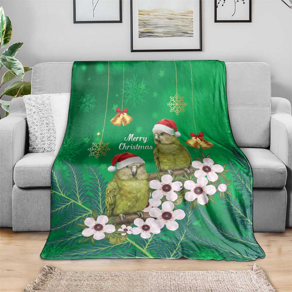 New Zealand Kakapo Christmas Blanket Owl Parrot Santa Sliver Fern Manuka - Green LT14 - Polynesian Pride