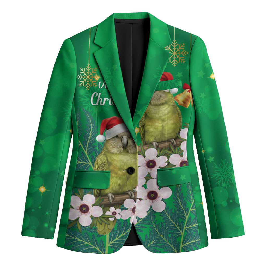 New Zealand Kakapo Christmas Blazer Owl Parrot Santa Sliver Fern Manuka - Green LT14 Unisex Green - Polynesian Pride