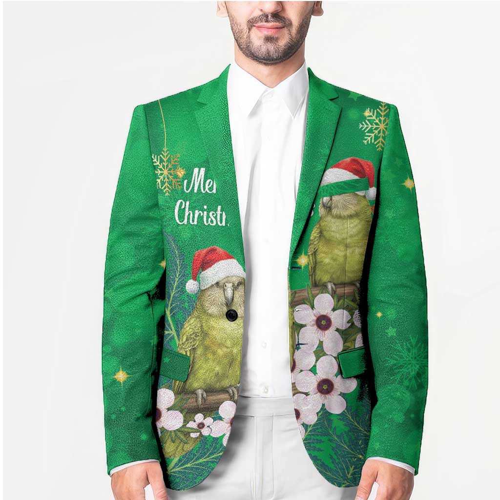 New Zealand Kakapo Christmas Blazer Owl Parrot Santa Sliver Fern Manuka - Green LT14 - Polynesian Pride