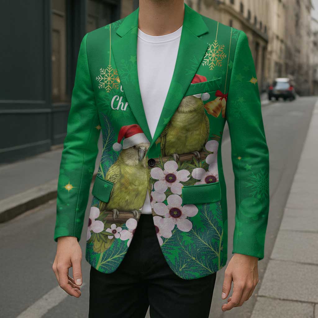 New Zealand Kakapo Christmas Blazer Owl Parrot Santa Sliver Fern Manuka - Green LT14 - Polynesian Pride