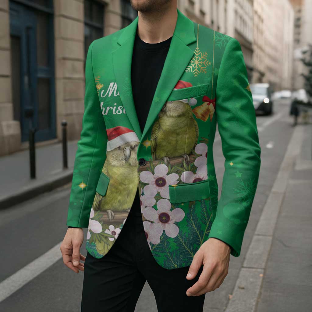 New Zealand Kakapo Christmas Blazer Owl Parrot Santa Sliver Fern Manuka - Green LT14 - Polynesian Pride