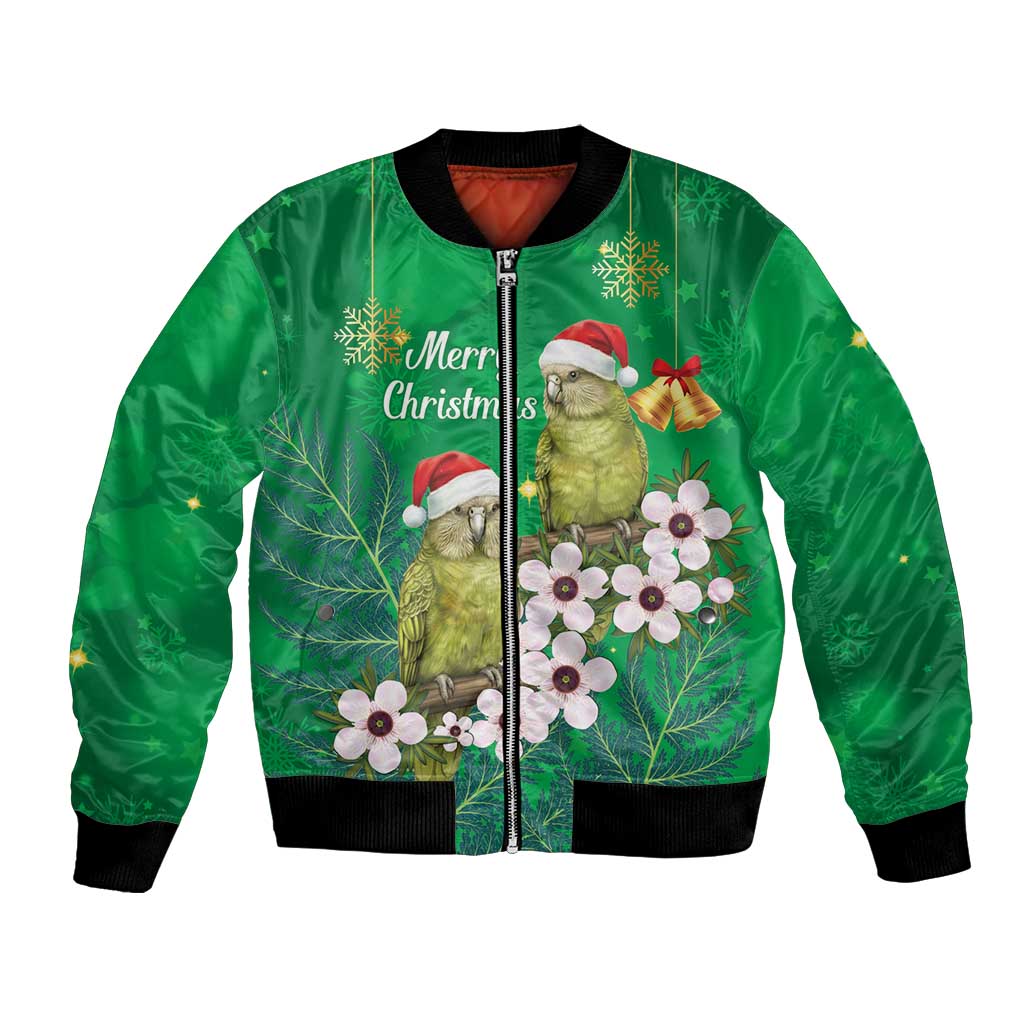 New Zealand Kakapo Christmas Bomber Jacket Owl Parrot Santa Sliver Fern Manuka - Green LT14 Unisex Green - Polynesian Pride