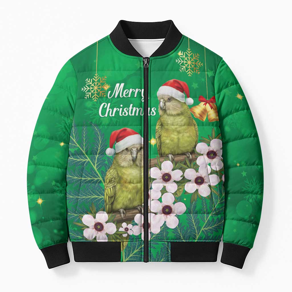 New Zealand Kakapo Christmas Bomber Puffer Jacket Owl Parrot Santa Sliver Fern Manuka - Green LT14 Unisex Green - Polynesian Pride