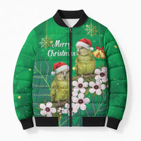 New Zealand Kakapo Christmas Bomber Puffer Jacket Owl Parrot Santa Sliver Fern Manuka - Green LT14 Unisex Green - Polynesian Pride